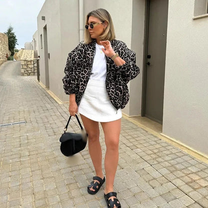 Retro Leopard Print Zipper Jacket