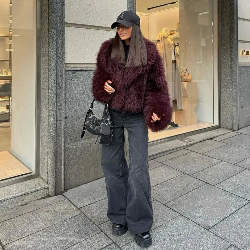 Burgundy Faux Fur Teddy Jacket