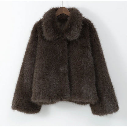 Luxurious Brown Faux Fur Lapel Coat