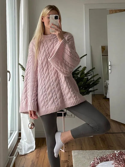 Chic Pink Round Neck Knit Sweater