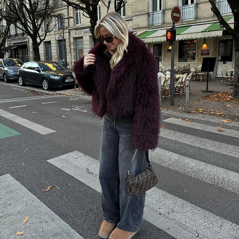 Burgundy Faux Fur Teddy Jacket