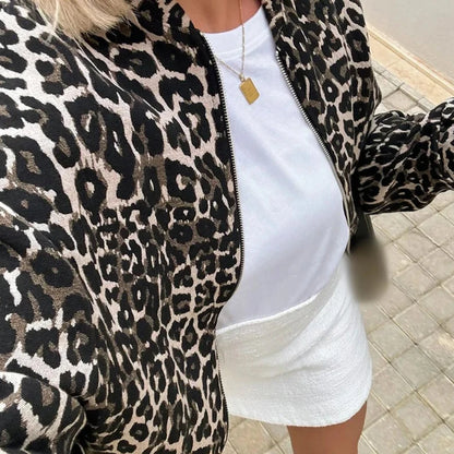 Retro Leopard Print Zipper Jacket