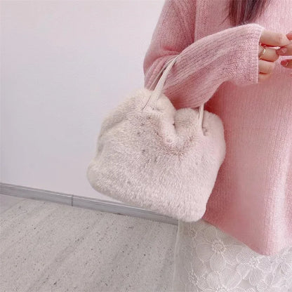 Plush Faux Rabbit Fur Bucket Bag