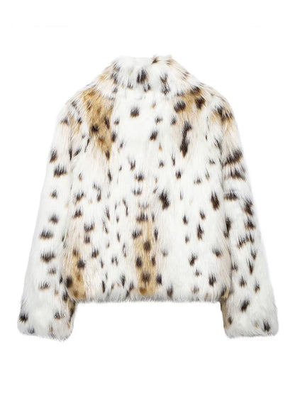 Elegant Printed Fluffy Faux Fur Coat