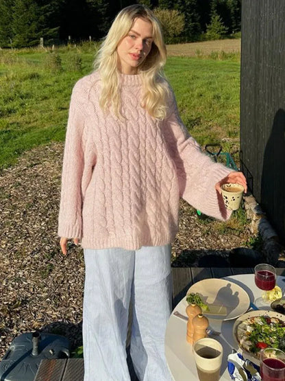 Chic Pink Round Neck Knit Sweater