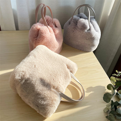 Plush Faux Rabbit Fur Bucket Bag