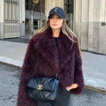 Burgundy Faux Fur Teddy Jacket