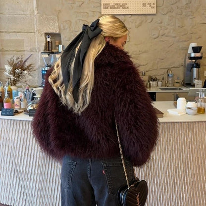 Burgundy Faux Fur Teddy Jacket